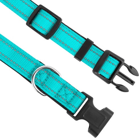 Reflective Dog Collar, Adjustable Soft Neoprene Padded Nylon Pet Collars with Buckle for Puppy and Small Dogs, Teal, XS
