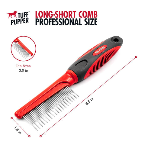 Tuff Pupper Dual Length Detangling Dog Comb, Ergonomic Combs with No-Slip Handle for Precision Control