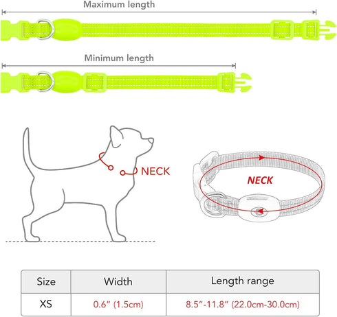 Light Up Dog Collar for Small Dogs - Vizpet XS Adjustable Nylon USB Rechargeable Safety Collar for Cats Dogs (Green)