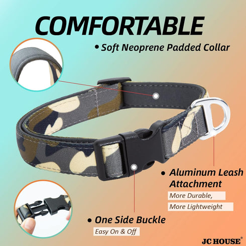 Soft Padded Dog Collar, Adjustable Heavy Duty with 3M Reflective Logo for Small Dogs (Camo Green, S)