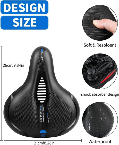 MSDADA Comfortable Bike Seat Cushion, Wide Bicycle Seat with Dual Shock Absorption, Waterproof for All Bikes