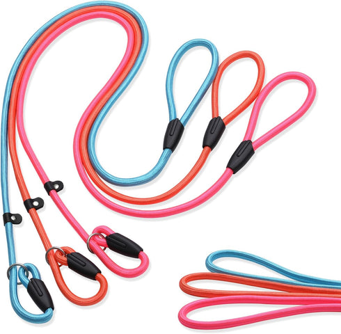 Slip Lead Dog Leash, 3pcs Strong Rope Leash for Training Large Medium Small Dogs (Pink, Orange, Blue)