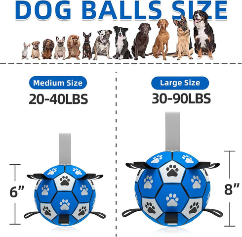 Dog Ropes Toys Soccer Ball with Straps - Interactive Tug of War Toy, Durable Water Toy for Medium & Large Dogs - Blue &