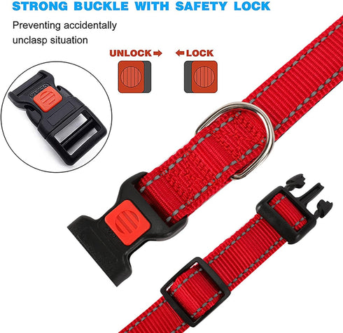 Reflective Dog Collar, Adjustable Durable Neoprene Pet Collar, Ultra Soft Breathable with Quick Release Buckle for Dogs