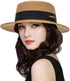 Straw Beach Sun Hat for Women Men, Pork-Pie Boater Hat, Summer Wide Brim UV-Rays Panama Hat