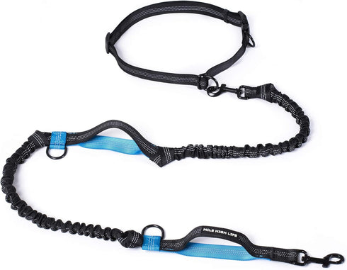 Mile High Life Retractable Hands Free Dog 7FT Leash, Adjustable Waist Running Leash for Small Medium Large Dogs (Blue)