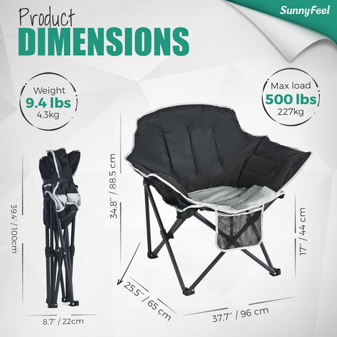 500 LBS SUNNYFEEL Oversized Camping Chair Heavy Duty Folding Moon Chair Large Sofa Chair for Adults Portable Camp Lawn