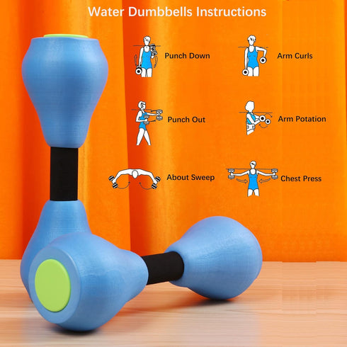VIDELLY 2-Piece Aquatic Exercise Foam Dumbbell Set - Pool Fitness Water Aerobic Equipment