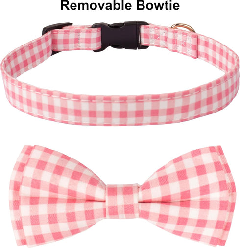 ADOGGYGO Pink Floral Dog Collar with Bow, Adjustable Pink Plaid Collars for Small Medium Large Girls Dogs (Medium, Pink)