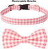 ADOGGYGO Pink Floral Dog Collar with Bow, Adjustable Pink Plaid Collars for Small Medium Large Girls Dogs (Medium, Pink)