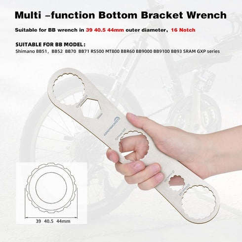 Multi-function Bottom Bracket Wrench, Suitable for BB Wrench in 39 40.5 44mm Outer Diameter, 16 Notch