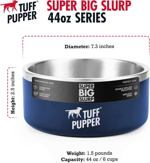 Tuff Pupper Heavy Duty Insulated Dog Bowl | Double Wall Stainless Steel Dog Food Dish | Non-Slip Dishwasher Safe