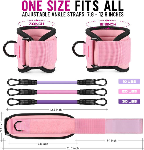 WALITO Ankle Resistance Bands with Cuffs, Exercise Bands for Legs and Butt, Booty Workout Equipment