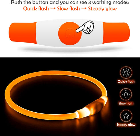 Led Dog Collar, BSEEN USB Rechargeable Flash Necklace Light for Small Medium Large Dogs, Orange