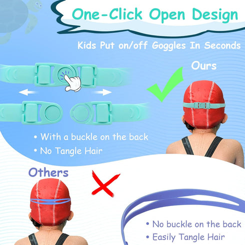Vvinca Kids Swim Goggles, 2024 Upgraded Design with Ear & Nose Plug, Wide View Anti-Fog No Leak Water Pool Goggle for