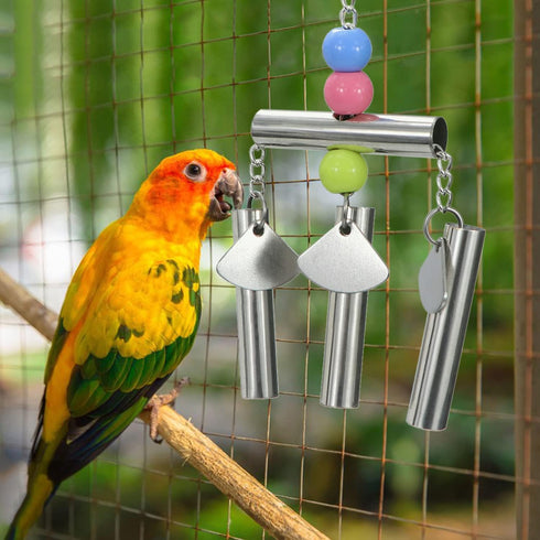 Bird Stainless Steel Bells String, Parrot Hanging Chew Toy for Parakeet, Cockatiel, Cockatoo (Silver)