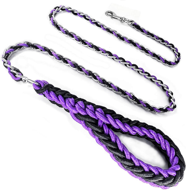 Dog Leash Rope Chain - Heavy Duty Nylon Rope Metal Chain for Medium Large Dogs - 6ft Chew Proof Training Walking