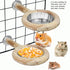 ASOCEA Bird Perch with Feeding Cups, Parrot Wood Stand Toy, Bird Cage Accessory with Stainless Steel Bowls