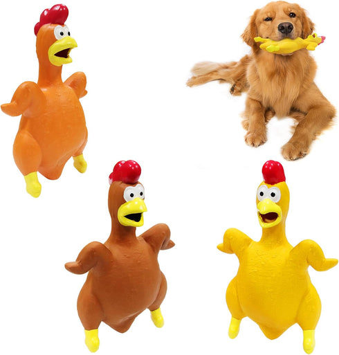 Natural Rubber Grilled Chicken Squeaky Dog Toys, Durable Chew Toys for Small Medium Large Dogs (3 Packs)