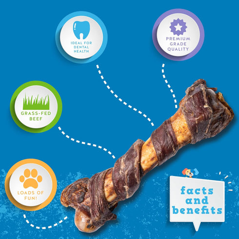 10" (3 Pack), Jack&Pup Pork Femur Bones for Dogs Bacon Twist Big Bones for Large Dogs, Gourmet Beef Bones for Agressive
