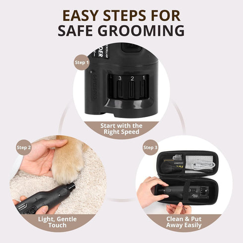 BUCKOLLAR 6-Speed Trimmer Set Quiet Dog Nail Grinder with LED Light, Low-Vibration Electric Pet Nail for Dogs and Cats