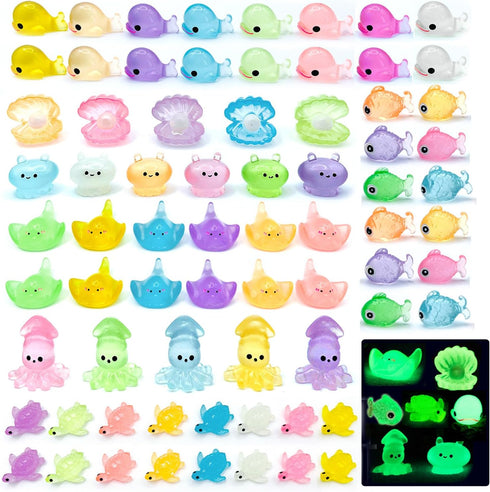 72Pcs Mini Resin Ocean Animal Figurines, Glow in The Dark Aquarium Ornaments