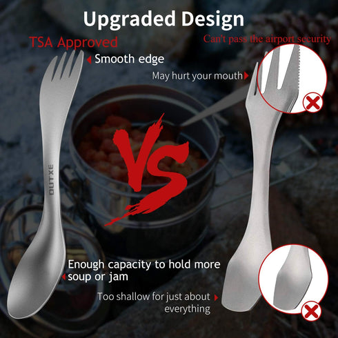 OUTXE Titanium 2 in 1 Fork and Spoon Combo - 2-Pack Ultra Lightweight Camping Utensil, Eco-Friendly Spork