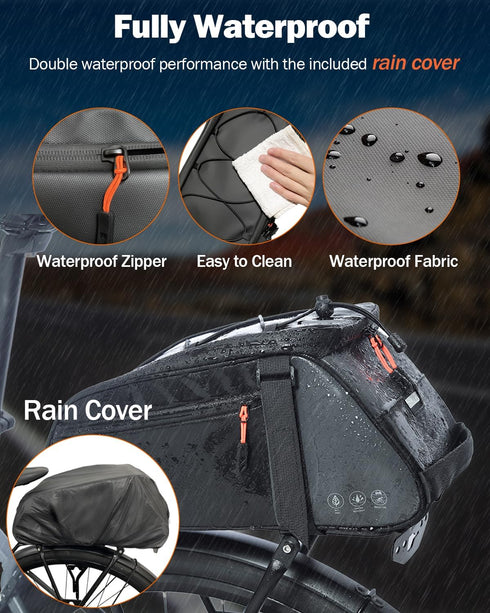 10L Backpack Insulated Rear Bike Rack Bag with Rain Cover, Waterproof Shoulder Saddle bag for Bicycles, Reflective