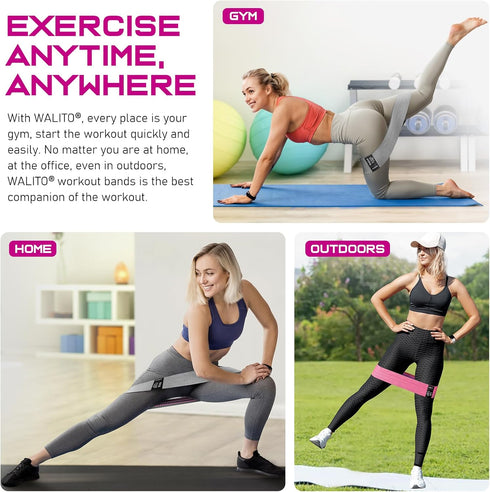 WALITO Fabric Exercise Loop Bands for Legs and Butt, Strength Bands for Home Workout, Yoga, Pilates, Rehab