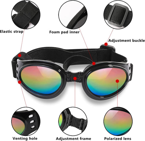 QUMY Dog Sunglasses - Goggles for Medium Large Breed Dogs, Pink, with Adjustable Strap for Protection