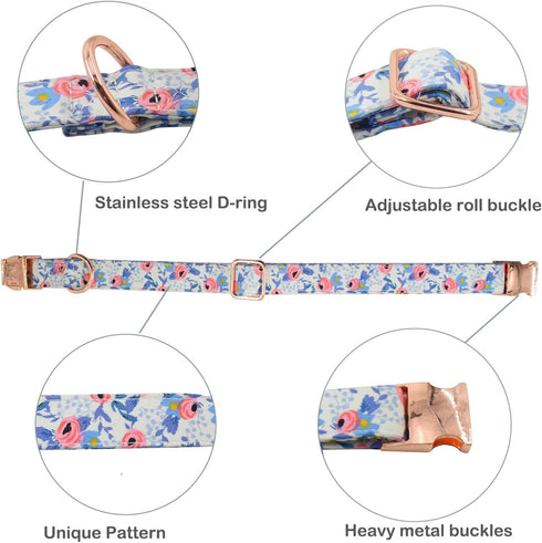 Metal Buckle Dog Collar, Durable Adjustable Soft Collar for Small Medium Large Dogs (L (15-23in), Flower2)