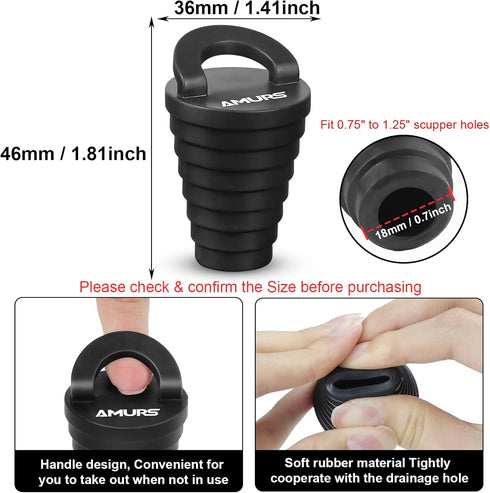 Small Kayak Scupper Plugs Kit with 12Pcs Universal Drain Hole Stoppers and Silicone Handle for Canoe Boat