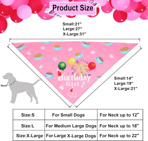 ADOGGYGO Dog Bandana Hat Set for Birthday Party Supply, Large Pink Scarf for Medium Large Dog
