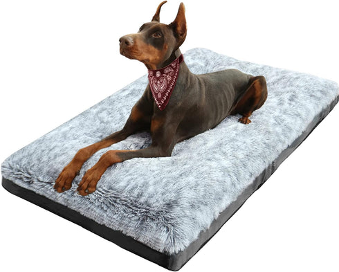 KISYYO XL Dog Bed, Deluxe Cozy Plush Fixable Dog Kennel Bed, Washable, 42 x 28 x 3 Inches, Grey