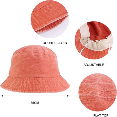 YOLAI Women Men Washed Distressed Bucket Hat Vintage Foldable Fisherman Cap Sunscreen Streetwear Sun Hats