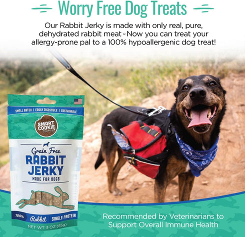 Smart Cookie Single Ingredient Rabbit Jerky Dog Treats, 100% Meat, Grain Free, 3 oz, Pack of 3