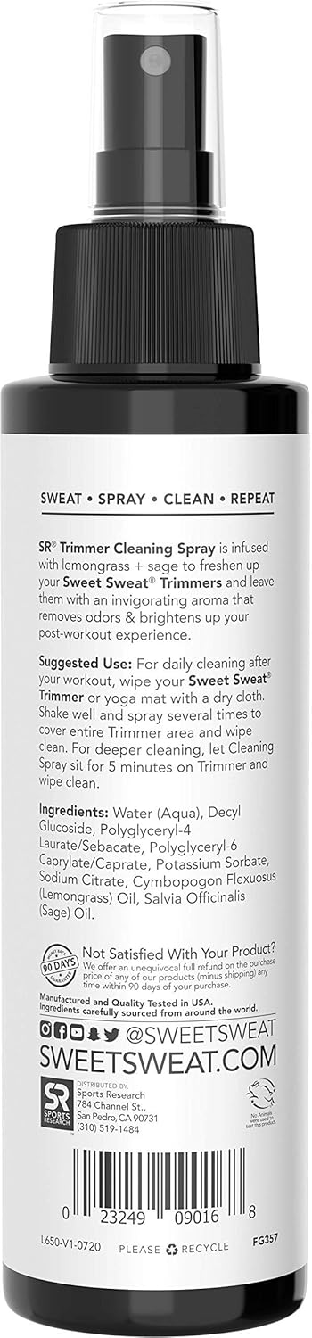 Sports Research Sweet Sweat Waist Trimmer Cleaning Spray, Freshen & Clean Neoprene Trimmers, 4oz with Lemongrass & Sage