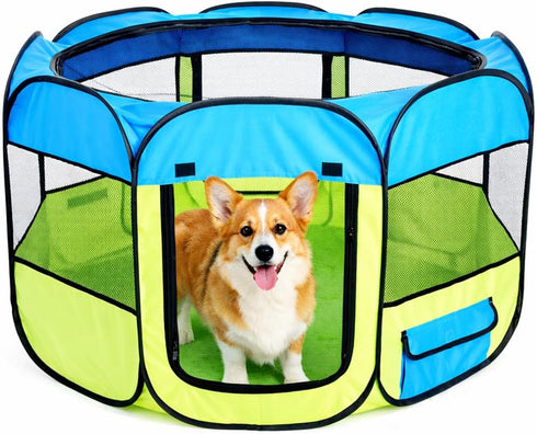 Pet Life All-Terrain Lightweight Wired Folding Collapsible Pet Playpen, Travel Cat and Dog Playpen with Zippered