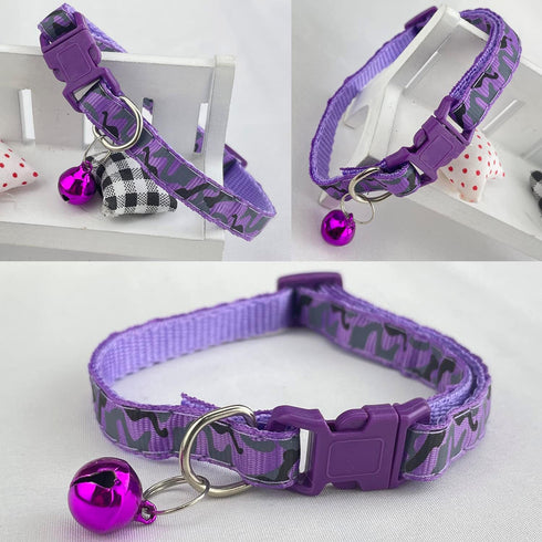 Camouflage Cat Collar with Bells - Purple
