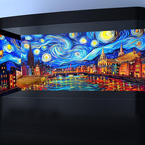 36X24IN Blacklight Vincent Van Gogh Aquarium Background - UV Fish Tank Art Oil Painting with 10 EVA Tape