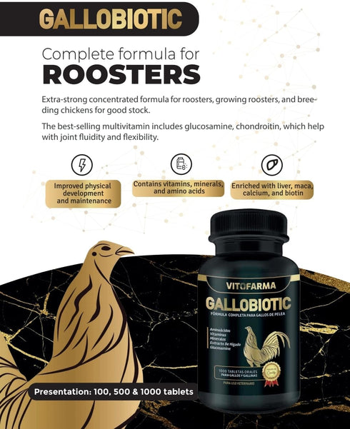 Gallobiotic Natural Multivitamin for Rooster, Hens - 100 Tablets | Vitamina Completas para Gallos