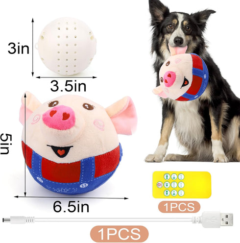 BABORUI Remote Control Interactive Dog Toys, Jumping Squeaky Pig with Recording and Music Modes, Rechargeable for All