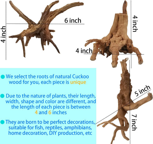 8 Pack Natural Driftwood for Aquarium, Aquarium Decor Spider Wood Freshwater Fish Tank Reptile Driftwood Branch (4"- 6")