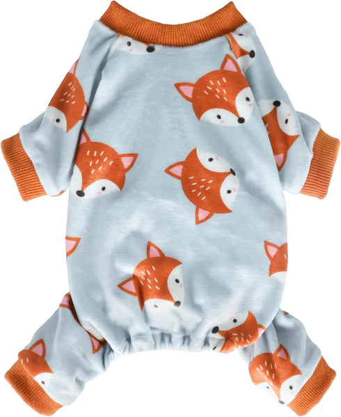 Fitwarm Funny Fox Dog Pajamas, Warm Dog Onesie for Small Dogs, Lightweight Velvet Pet Outfit, Gray, Orange, XL
