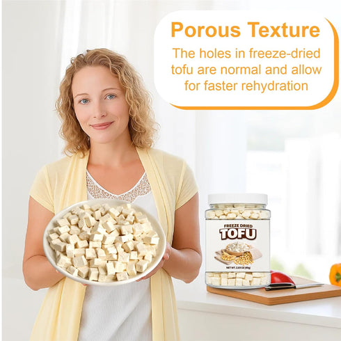 2.83oz (80g) 1cm Freeze Dried Tofu Cubes, Bite Size, Plant Based Dehydrated Tofu, Low Sugar, High Protein, Keto