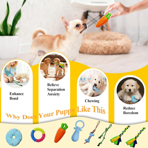 8 Puppy Play Gym with Hanging Toys for Teething &Chewing, Interactive Activity Center for Small Dogs to Relieve Boredom
