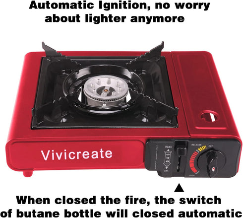 Vivicreate 8500 BTU Portable Butane Stove, Camping Stove, Outdoor Burner (Red)
