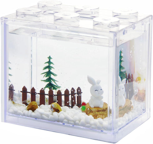 Small Betta Fish Tank, Stackable Mini Aquarium Kit with Gravel & Forest Micro Landscape, 0.6 Gallon Acrylic Cube Bowl