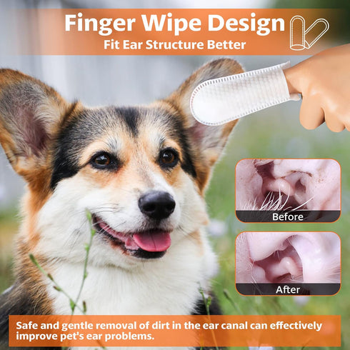 OBSEDE Ear Cleaner Finger Wipes, 60 Count Grooming Kit for Dogs and Cats, Soothing Odor Control, Fresh Coconut Scent