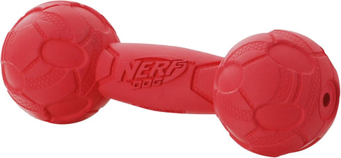 Nerf Dog 7in Bash Squeak Barbell Dog Toy - Red